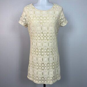 Lulu's Mini Dress Medium Cream Yellow Lace Short Sleeve Women's